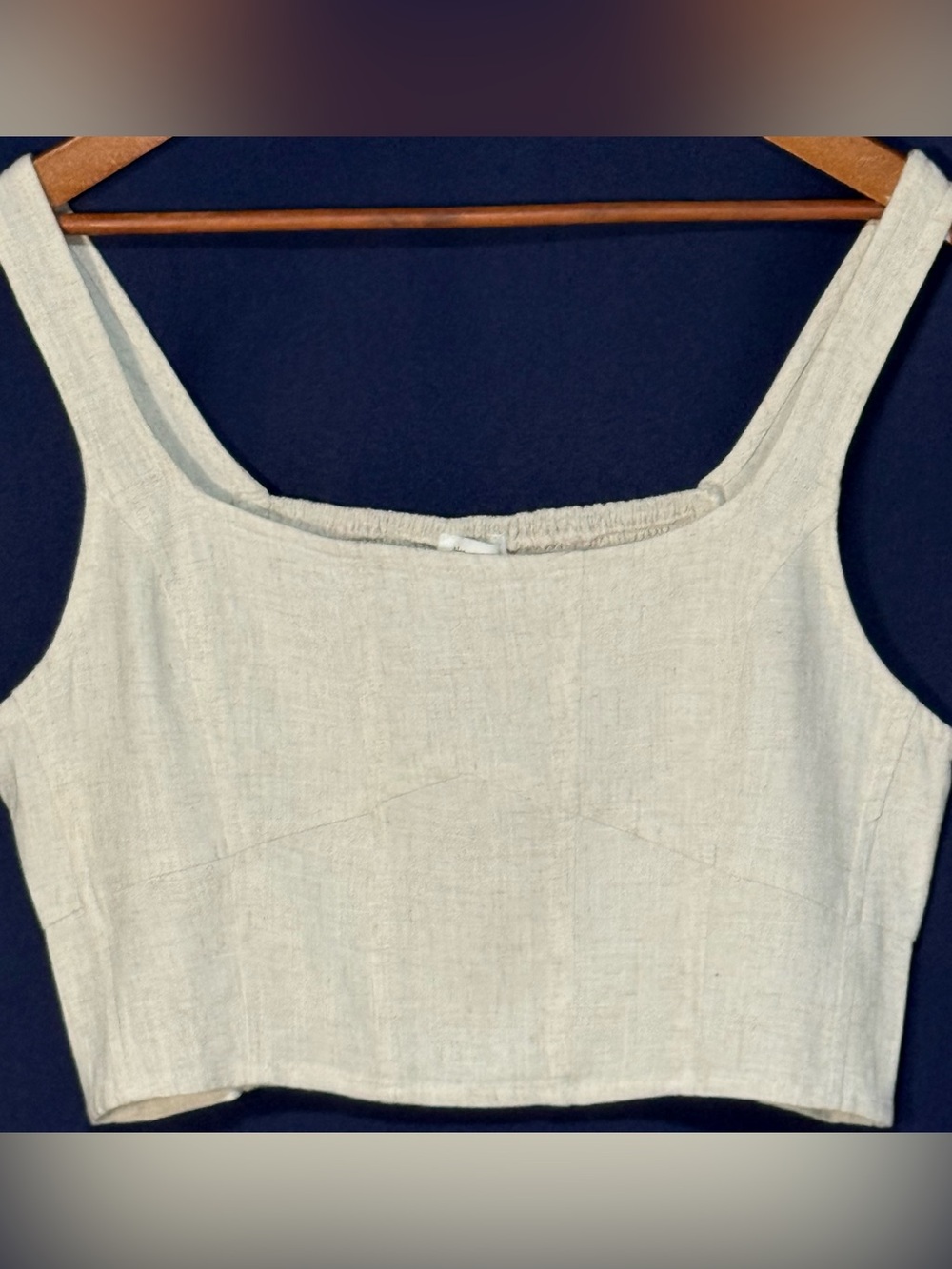 NWT Blu Pepper Linen Blend Corset Style Crop Top Neutral Square Neck Large